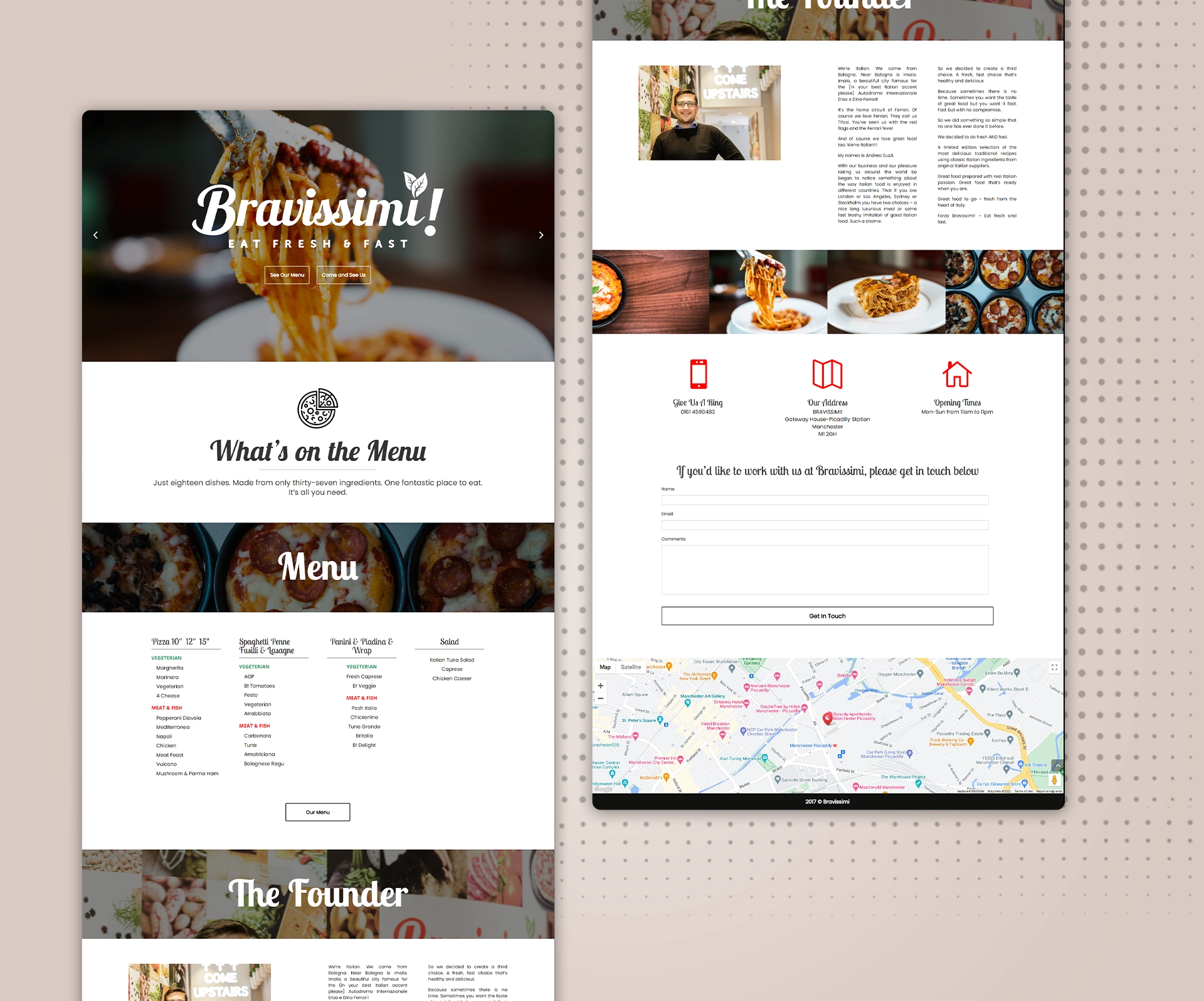 pizza, pasta shop website design and development